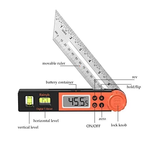Rainyb Digital Angle Finder & T Bevel Gauge 0-360° | Protractor with LCD & Bubble Level thumbnail 2
