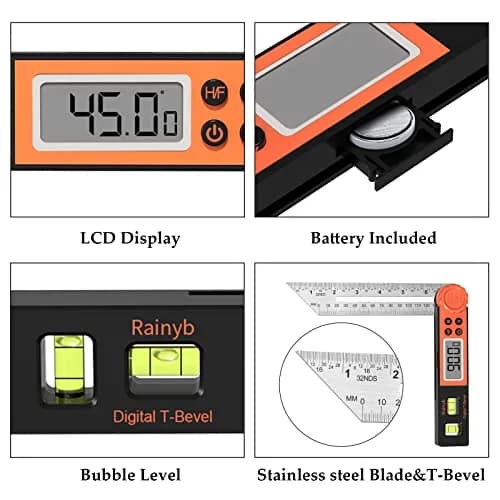 Rainyb Digital Angle Finder & T Bevel Gauge 0-360° | Protractor with LCD & Bubble Level thumbnail 3