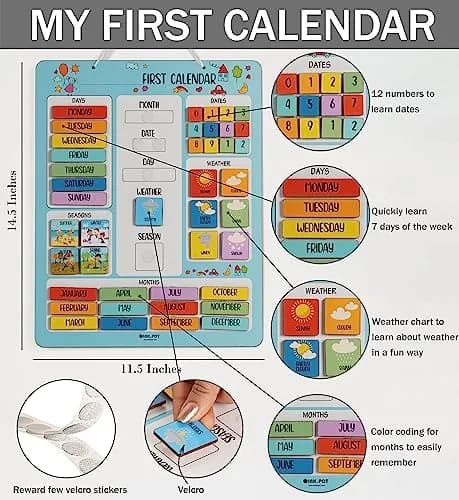 Inkdotpot My First Calendar Board for Preschool | Classroom Learning Wall Calendar 14.5 x 11.5 inches thumbnail 3