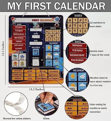 Inkdotpot My First Calendar Board for Kids, Preschool Wall Hanging 36.8cm x 29.2cm (14.5 x 11.5 inches) | Fun Learning Daily Calendar thumbnail 3