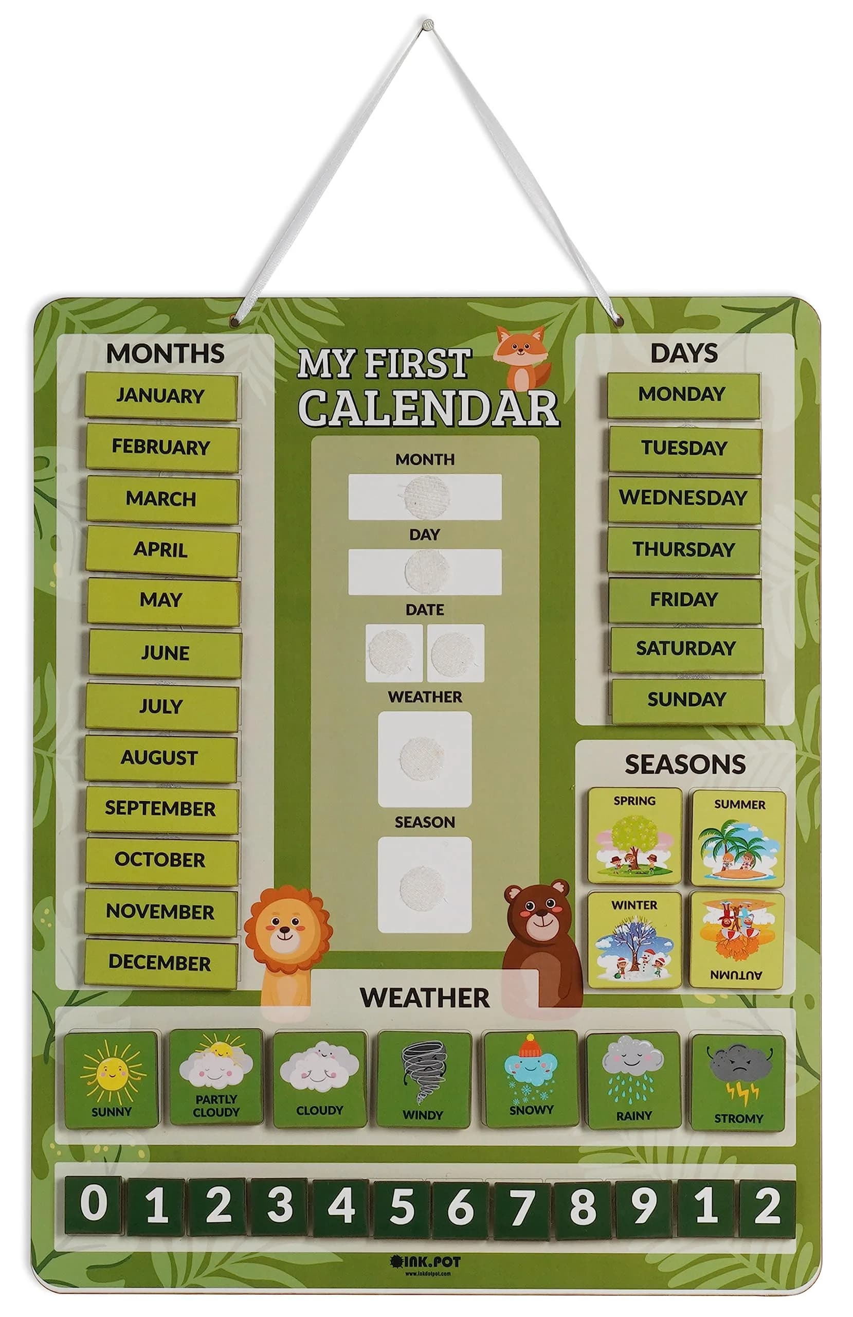 Inkdotpot My First Calendar Board for Kids | Fun Learning Wall Calendar 14.5x11.5 inches - main product image