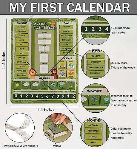 Inkdotpot My First Calendar Board for Kids | Fun Learning Wall Calendar 14.5x11.5 inches thumbnail 3