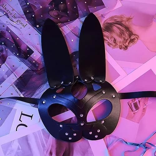 Bmirth Leather Rabbit Mask for Women - Black | Masquerade Cosplay Party Face Mask thumbnail 5