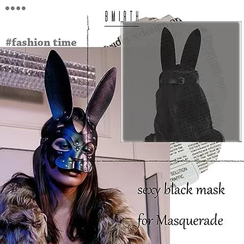 Bmirth Leather Rabbit Mask for Women - Black | Masquerade Cosplay Party Face Mask thumbnail 6