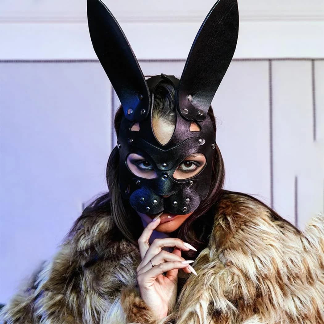 Bmirth Leather Rabbit Mask for Women - Black | Masquerade Cosplay Party Face Mask - main product image