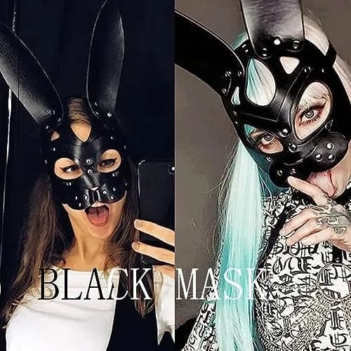 Bmirth Leather Rabbit Mask for Women - Black | Masquerade Cosplay Party Face Mask thumbnail 2