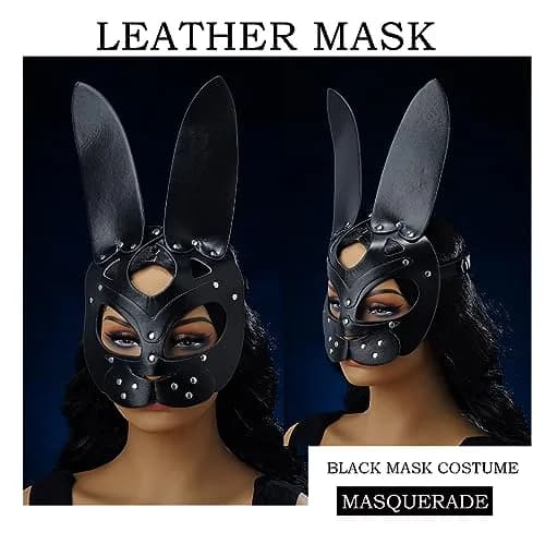 Bmirth Leather Rabbit Mask for Women - Black | Masquerade Cosplay Party Face Mask thumbnail 4