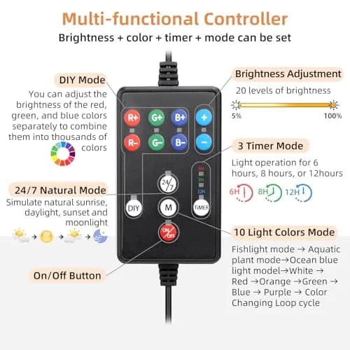hygger LED Aquarium Light, 36W Full Spectrum Fish Tank Light with Multi-Color Timer Adjustable Brightness for 36~41IN Tank thumbnail 2