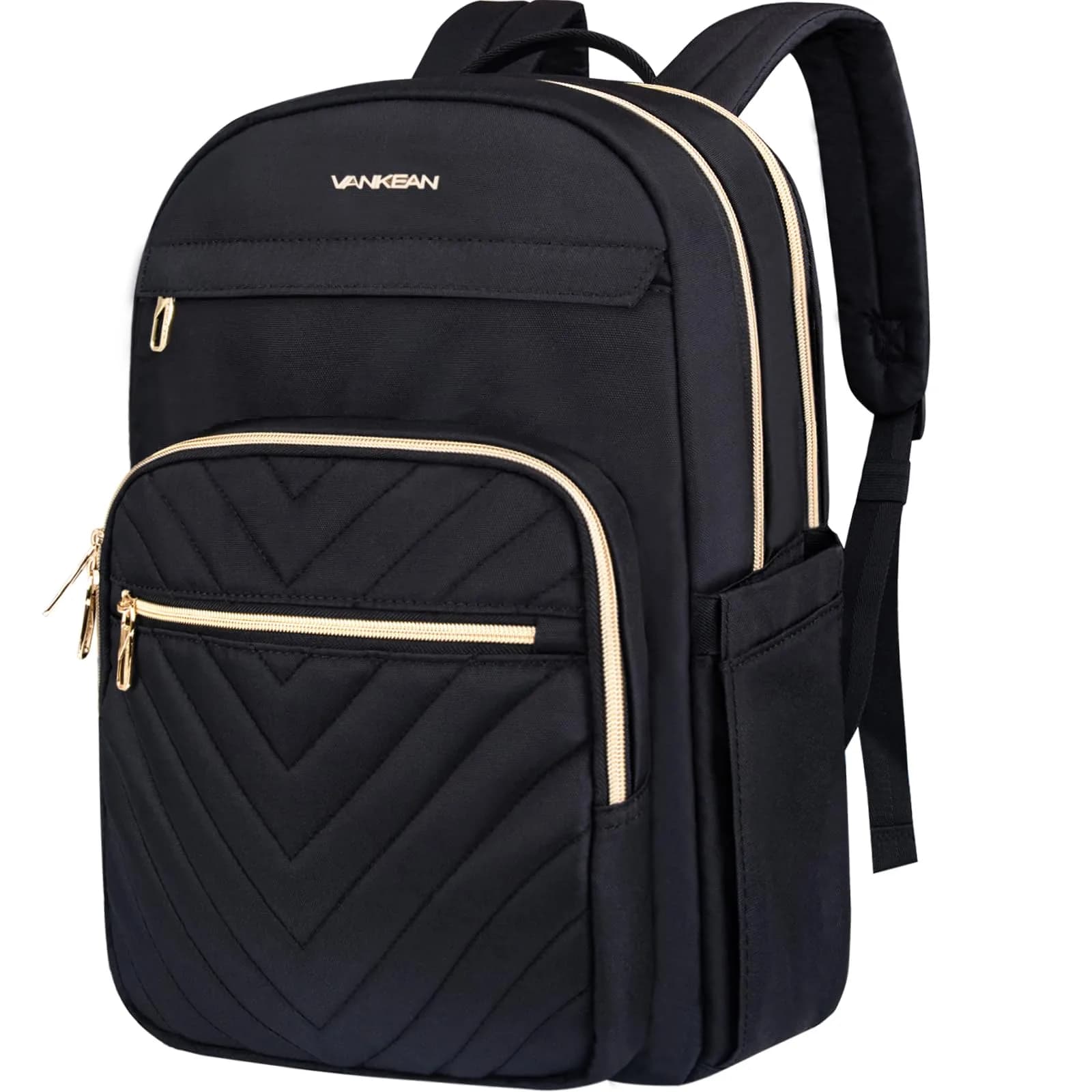 VANKEAN 17.3 Inch Laptop Backpack for Women Large Capacity Quilted Black | Water-Resistant Travel & Work Bag