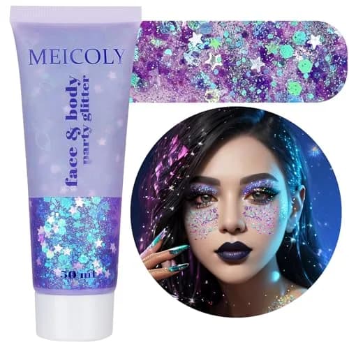 MEICOLY Light Purple Holographic Mermaid Face Glitter Gel | 25.5 g (0.9 oz) thumbnail 1