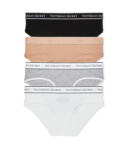 Victoria's Secret Women's Logo Cotton Hiphugger Underwear Pack, 4 Pack, M | Breathable Cotton, Full Coverage Comfort thumbnail 1