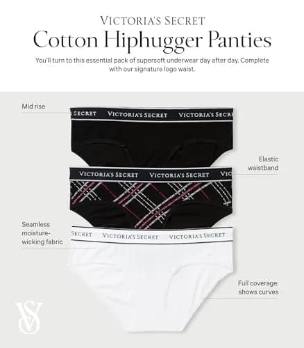 Victoria's Secret Women's Logo Cotton Hiphugger Underwear Pack, 4 Pack, M | Breathable Cotton, Full Coverage Comfort thumbnail 4