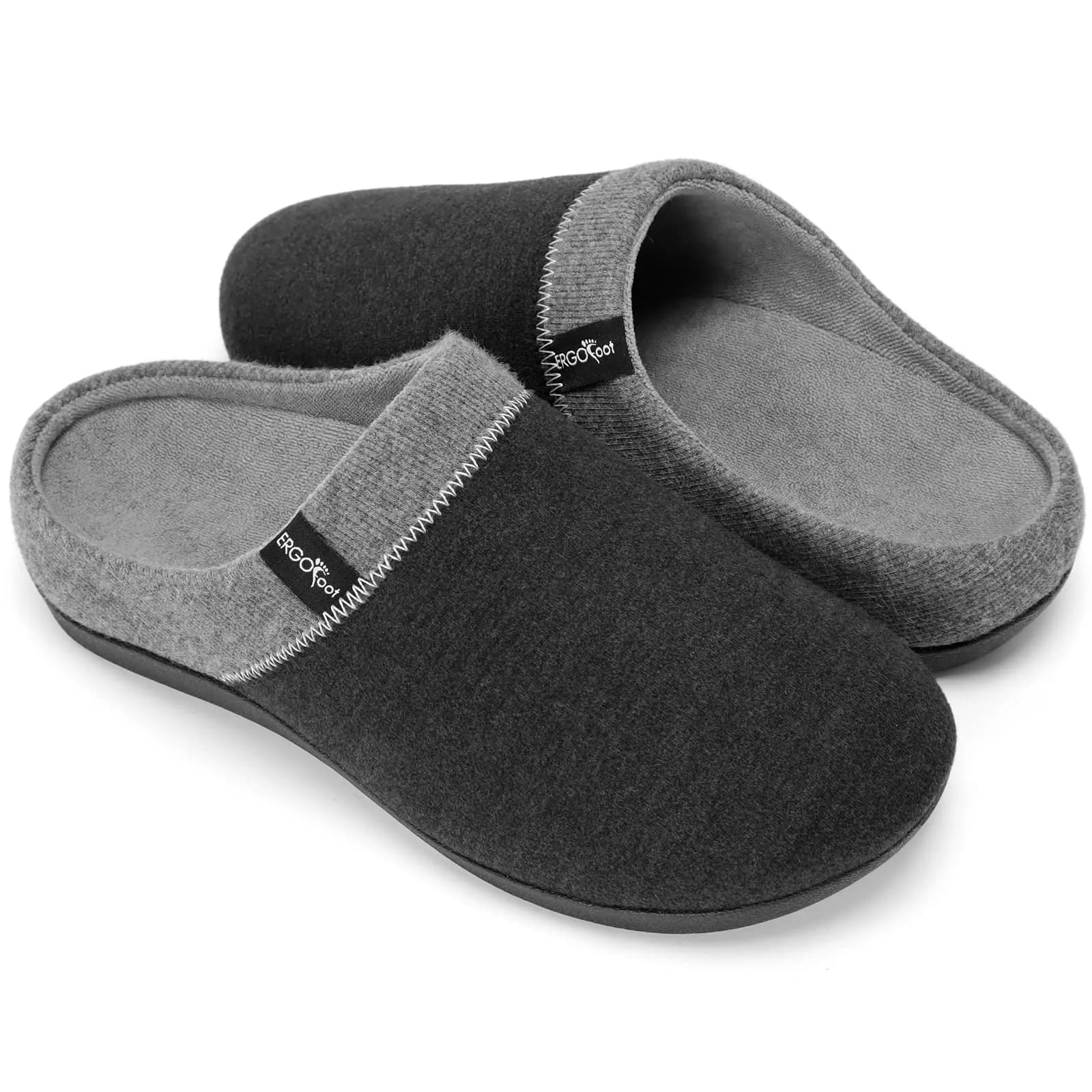 ERGOfoot Orthopedic Slippers for Women Men with Arch Support | Grey, Size 13 Women/12 Men — Grey / 8 Women/7 Men
