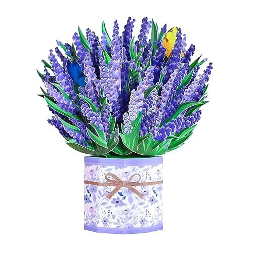 ROBBEAR Lavender Bouquet Pop Up Card, 3D Flower Greeting Card with Envelope 22cm (8.7") x 18cm (7.1") | Handmade Laser-Cut Paper Art thumbnail 1