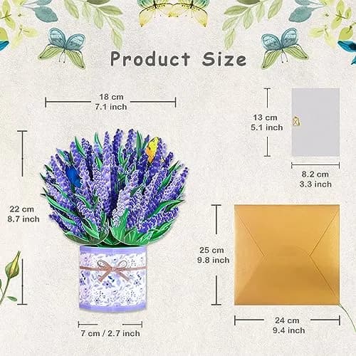 ROBBEAR Lavender Bouquet Pop Up Card, 3D Flower Greeting Card with Envelope 22cm (8.7") x 18cm (7.1") | Handmade Laser-Cut Paper Art thumbnail 5