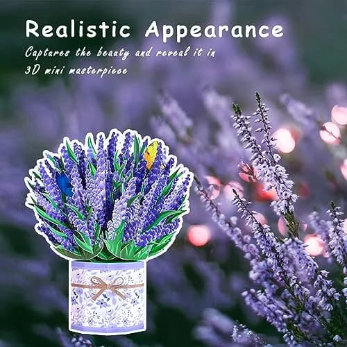 ROBBEAR Lavender Bouquet Pop Up Card, 3D Flower Greeting Card with Envelope 22cm (8.7") x 18cm (7.1") | Handmade Laser-Cut Paper Art thumbnail 6