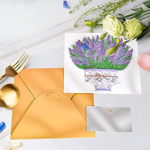 ROBBEAR Lavender Bouquet Pop Up Card, 3D Flower Greeting Card with Envelope 22cm (8.7") x 18cm (7.1") | Handmade Laser-Cut Paper Art thumbnail 3