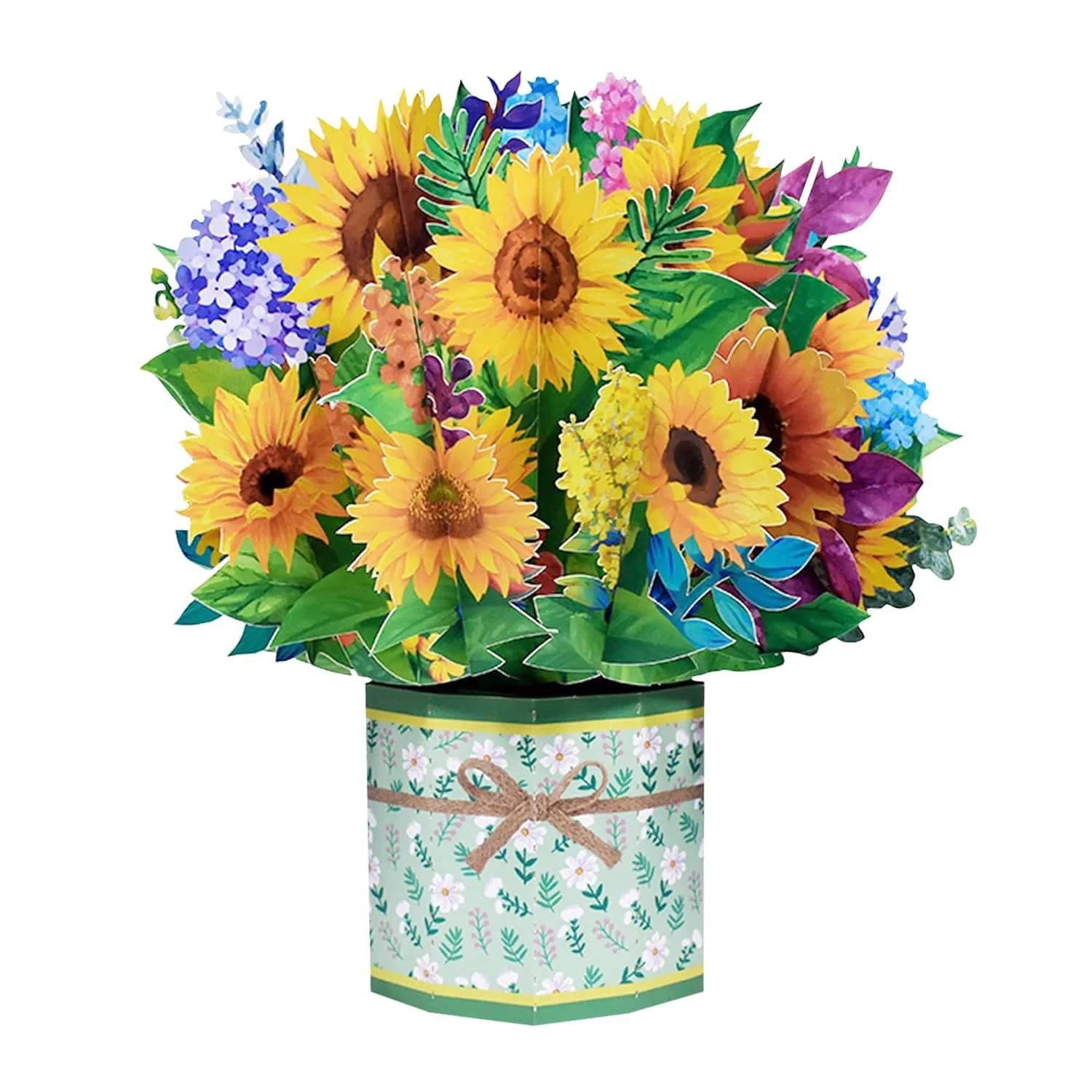 ROBBEAR Sunflower Bouquet Pop Up Card 8.7 x 7.1 Inch | Handmade 3D Flower Greeting Card for Any Occasion