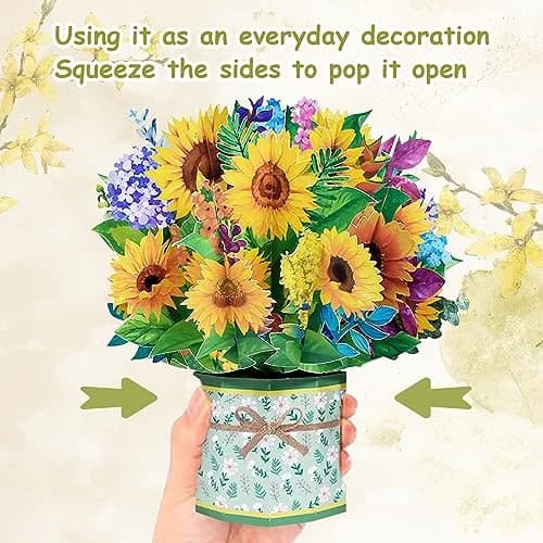 ROBBEAR Sunflower Bouquet Pop Up Card 8.7 x 7.1 Inch | Handmade 3D Flower Greeting Card for Any Occasion thumbnail 4