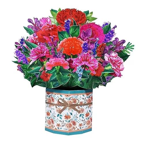 ROBBEAR Carnation Bouquet Pop Up Card 22cm (8.7") | Handmade 3D Flower Greeting Card for Any Occasion thumbnail 1