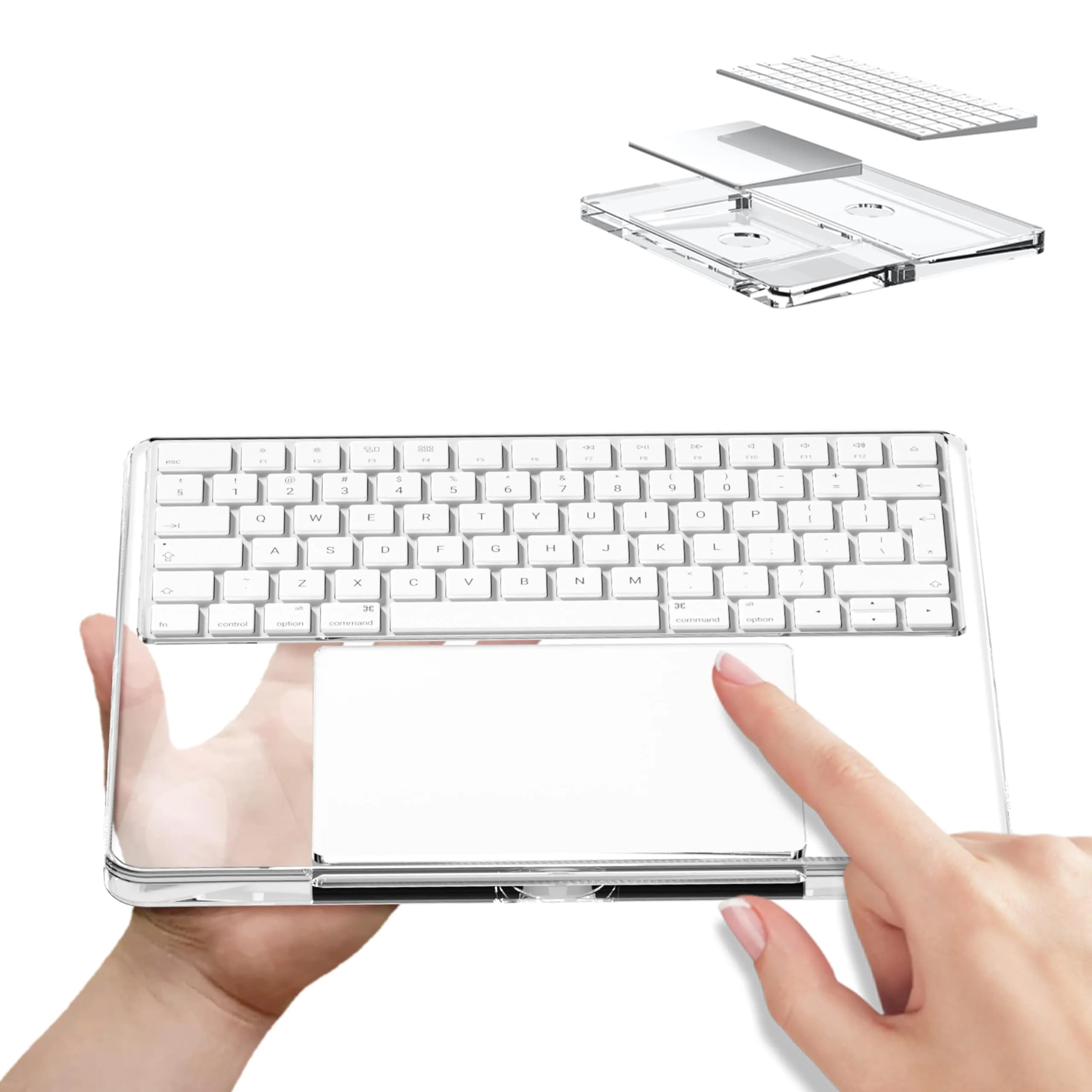 HEWYIOS Acrylic Keyboard Stand and Trackpad Holder for Apple Magic Keyboard 2th/3th | Ergonomic Design