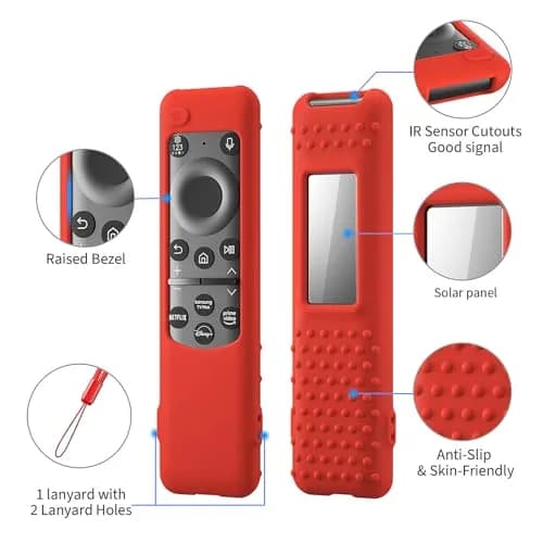 PIUAMUNKJ Red Silicone Protective Cover with Lanyard for Samsung Smart TV Remote BN59-01432 Series | Protects from Scratches & Drops thumbnail 2