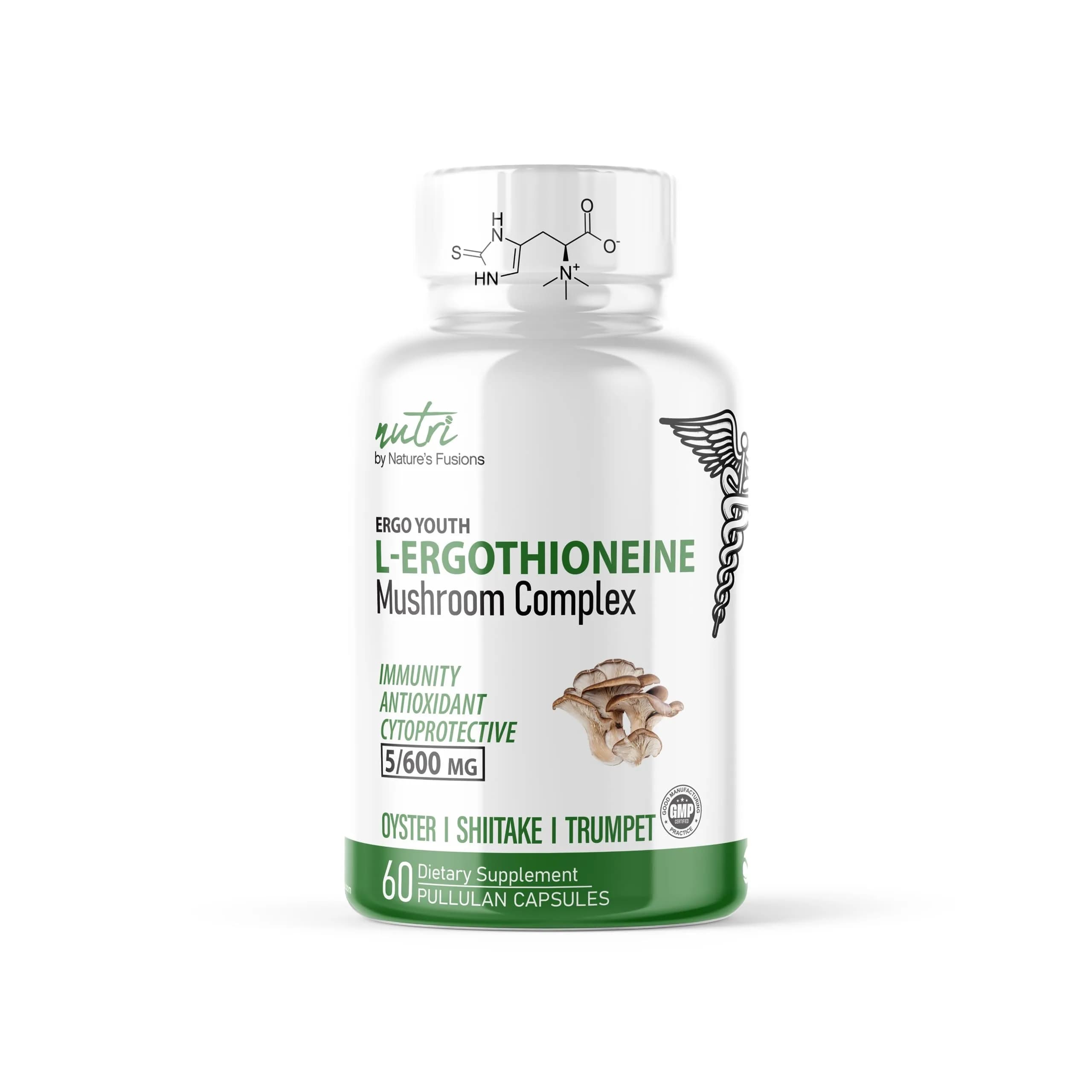 Nature's Fusions Nutri L-Ergothioneine 600mg | Organic Mushroom Complex for Adults - main product image
