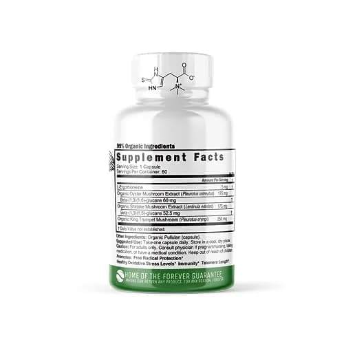 Nature's Fusions Nutri L-Ergothioneine 600mg | Organic Mushroom Complex for Adults thumbnail 2