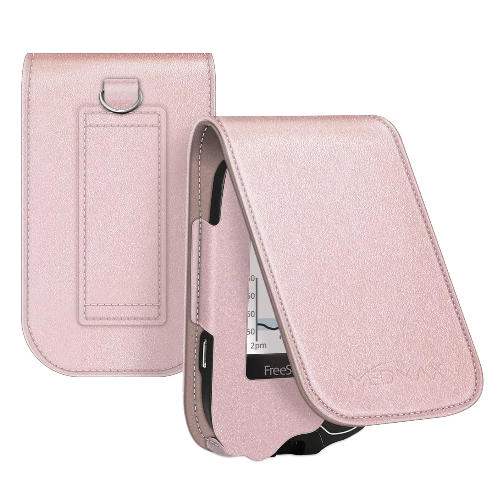 MEDMAX PU Leather Protective Case for Freestyle Libre 3 2 / Reader | Rose Gold, Lightweight Shockproof Diabetic Storage Carrying Case with Carabiner Clip and Handle (1-Pack) - main product image