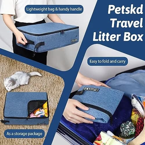 Petskd Portable Cat Travel Litter Box with Lid, Blue 40 cm (15.7 in) | Leakproof & Odor-Preventing for Travel thumbnail 6