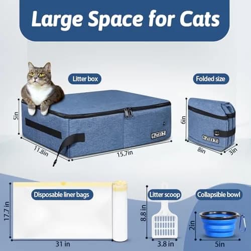 Petskd Portable Cat Travel Litter Box with Lid, Blue 40 cm (15.7 in) | Leakproof & Odor-Preventing for Travel thumbnail 2
