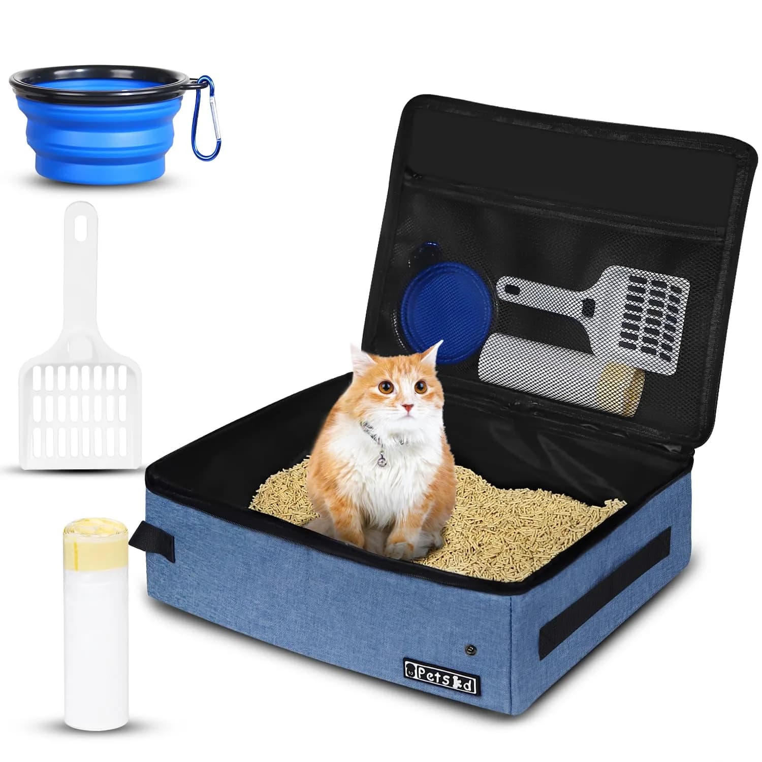 Petskd Portable Cat Travel Litter Box with Lid, Blue 40 cm (15.7 in) | Leakproof & Odor-Preventing for Travel — Blue