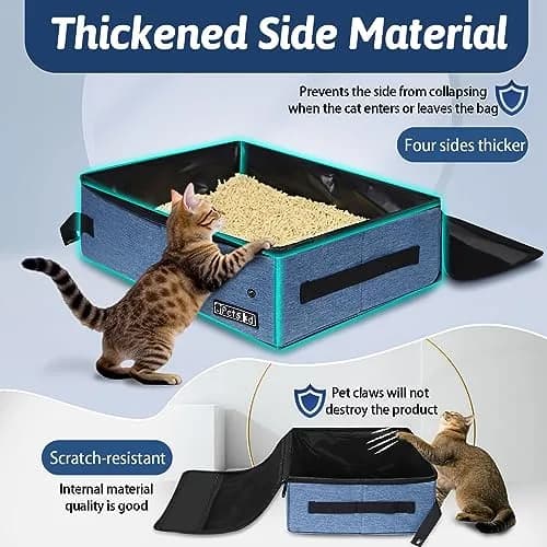 Petskd Portable Cat Travel Litter Box with Lid, Blue 50cm x 38cm x 15cm | Leak-Proof & Odor Control for Travel thumbnail 4