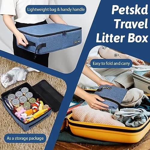 Petskd Portable Cat Travel Litter Box with Lid, Blue 50cm x 38cm x 15cm | Leak-Proof & Odor Control for Travel thumbnail 6