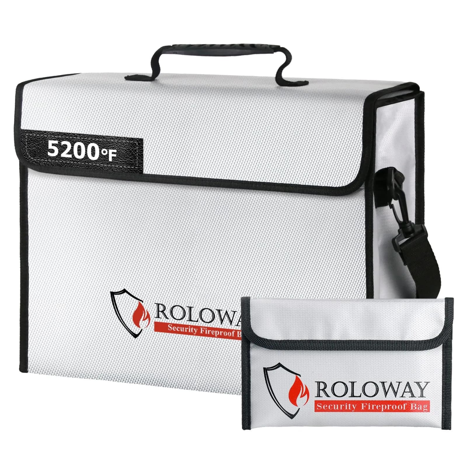ROLOWAY Large Fireproof Document Bag 40.6 cm (15 inches) | Water Resistant, Reflective Strip, Quick Grab & Go — 15x12x5 Inches