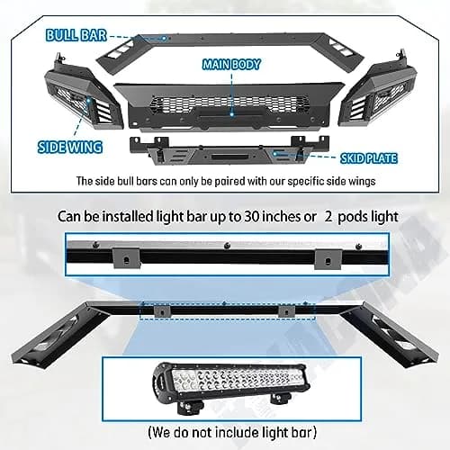 Hawkley Ram 1500 Front Bumper with Bull Bar & Skid Plate | Heavy-Duty Steel, Winch Ready (70-120c) thumbnail 3