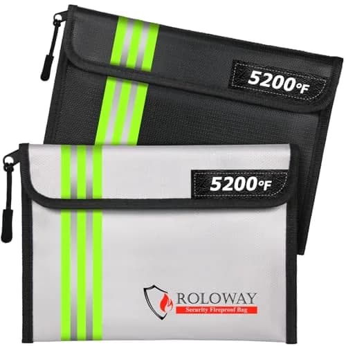 ROLOWAY Fireproof Bag 9.6 x 6.6 inch | Heat Resistant up to 5200°F, Water-Resistant with Reflective Strip (2-Pack) thumbnail 1
