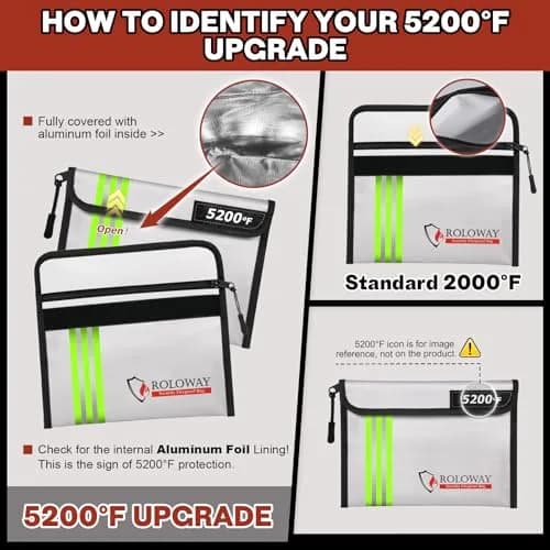 ROLOWAY Fireproof Bag 9.6 x 6.6 inch | Heat Resistant up to 5200°F, Water-Resistant with Reflective Strip (2-Pack) thumbnail 6