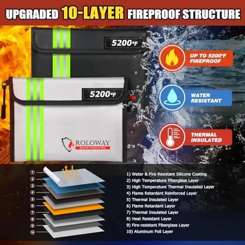 ROLOWAY Fireproof Bag 9.6 x 6.6 inch | Heat Resistant up to 5200°F, Water-Resistant with Reflective Strip (2-Pack) thumbnail 2