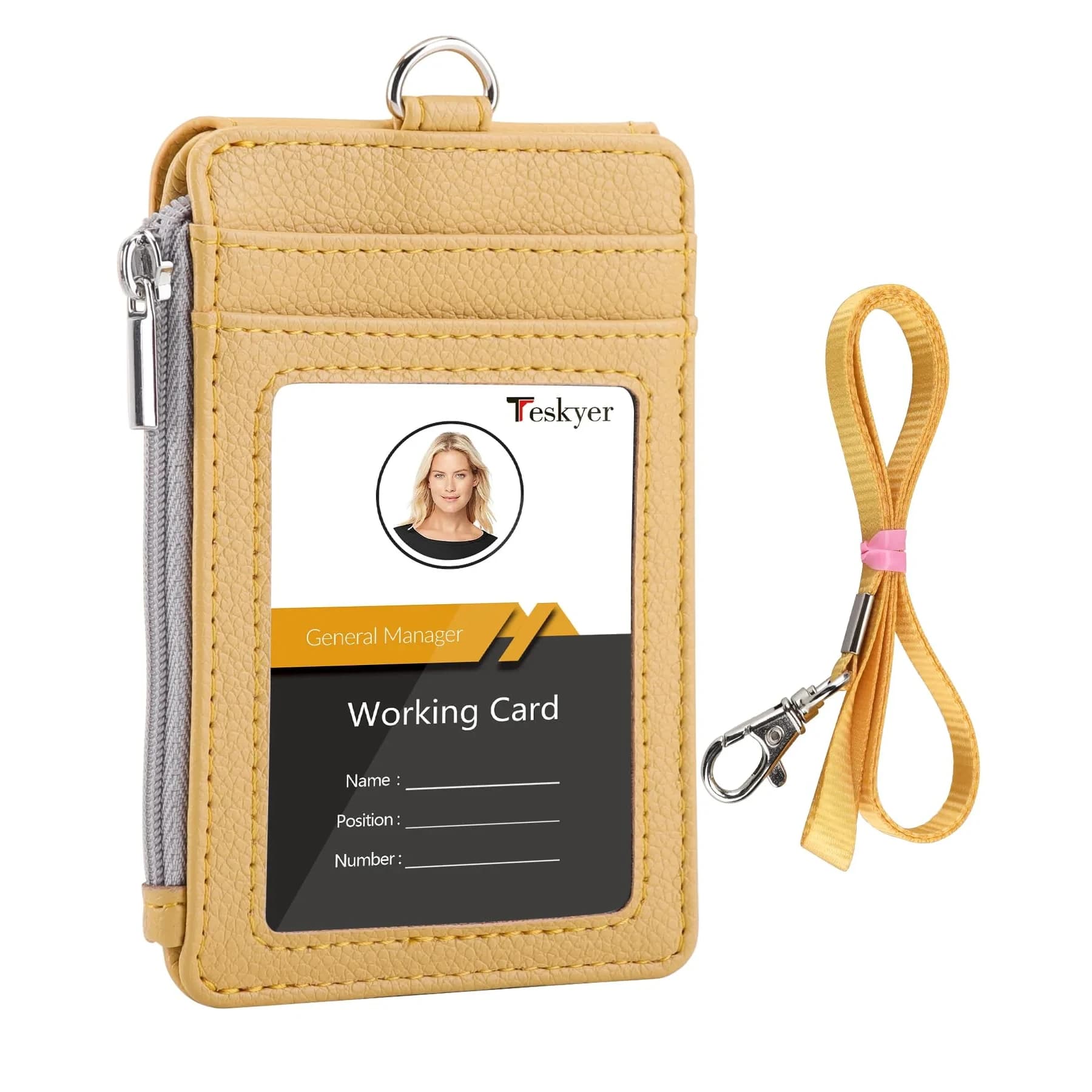 Teskyer ID Badge Holder with Lanyard, Lanyard Wallet, Lichee Yellow (3.1" x 4.7" | 7.6cm x 12cm)