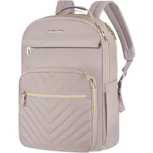 VANKEAN 17.3-inch Laptop Backpack for Women Large Capacity | Quilted Light Dusty Pink/Grey Purple thumbnail 1
