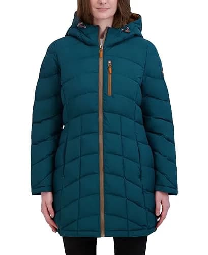 HFX Women's Longline Stretch Puffer Coat, Pine, XL | Water-Resistant, Active & Warm thumbnail 1