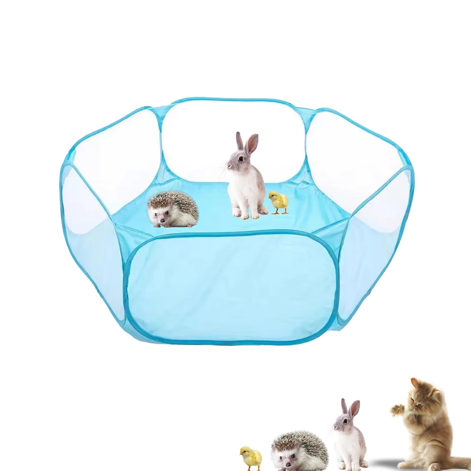 Sheldamy Small Animals Playpen 47x24x15 in | Portable Pop-up Interactive Pet Tent — Blue