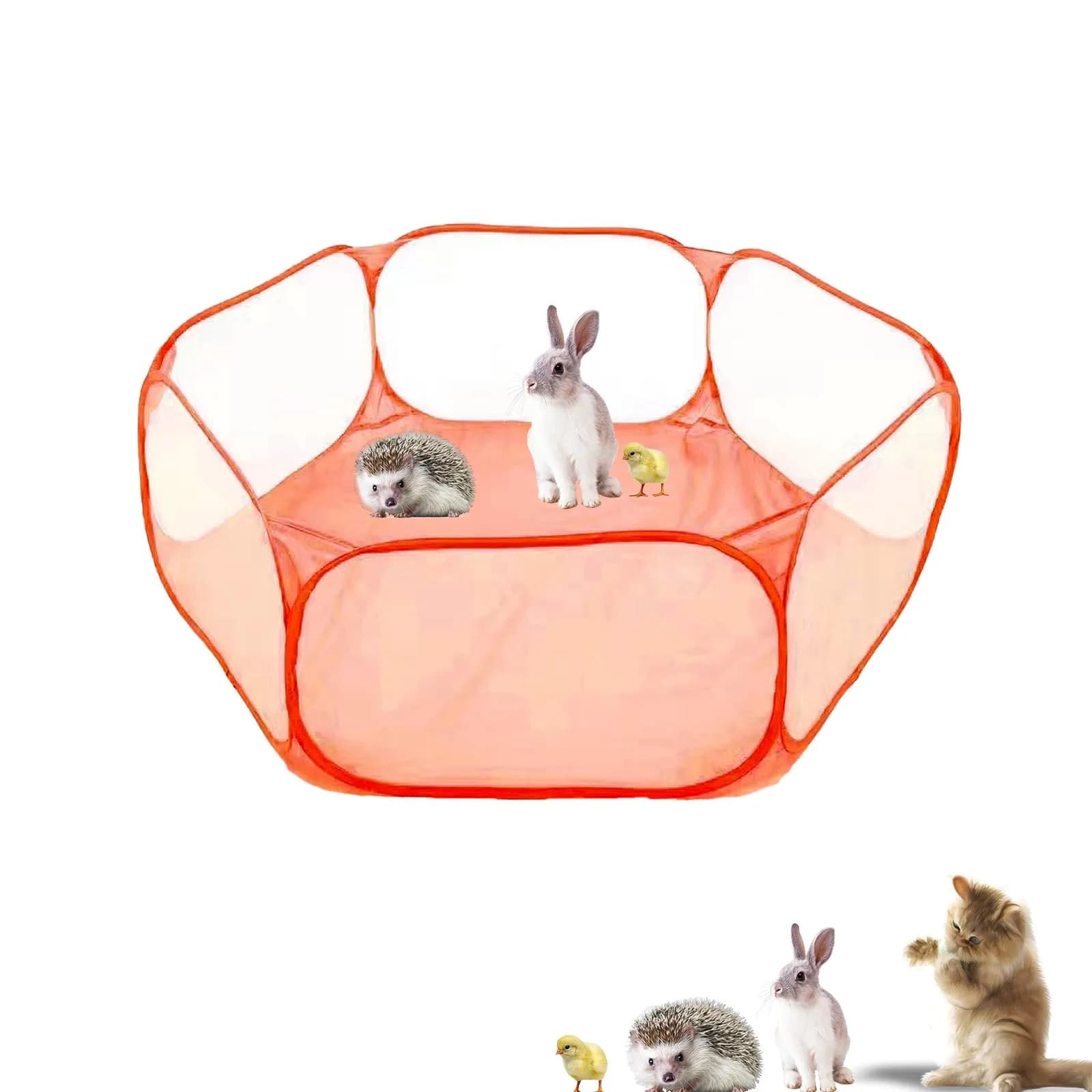 Sheldamy Small Animals Playpen 47x24x15 in | Portable Pop-up Interactive Pet Tent — Orange