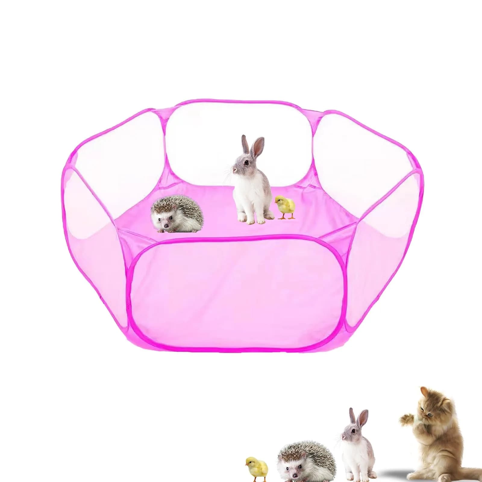 Sheldamy Small Animals Playpen 47x24x15 in | Portable Pop-up Interactive Pet Tent — Pink
