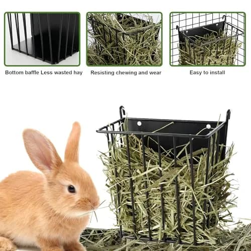 LUAVIARU Metal Hay Feeder Rack for Rabbits & Guinea Pigs, 2-Pack Black | Less Wasted Hay & Easy Clean thumbnail 3