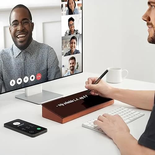 YEOUX Desktop Black Glass Dry Erase Board with Wood Organizers 14"W x 2.4"H | Elegant Office Whiteboard thumbnail 2