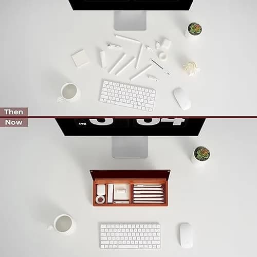 YEOUX Desktop Black Glass Dry Erase Board with Wood Organizers 14"W x 2.4"H | Elegant Office Whiteboard thumbnail 4