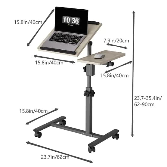 Furist Adjustable Laptop Desk with Mouse Pad on Wheels, 23.75"-35.4" Height Range | Modern Graphite Grey thumbnail 4