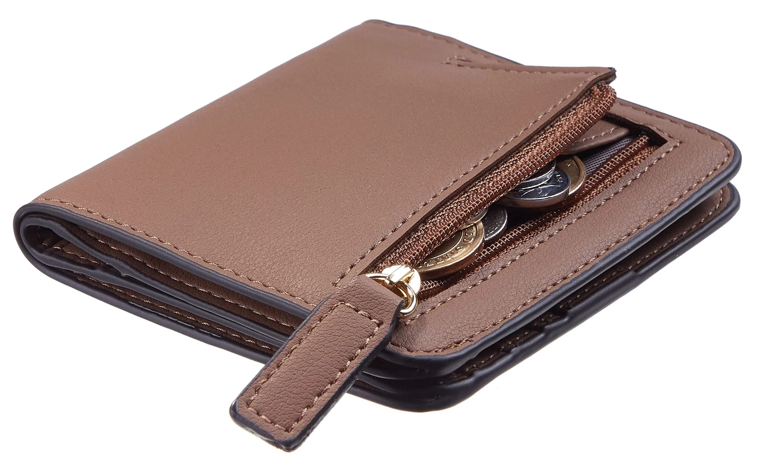 Toughergun Women's Slim RFID Blocking Leather Wallet with Clear ID Window - Compact Bifold Mini Purse